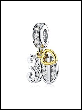 Number 30 Charm Bead for Pandora Bracelets, Cubic Zirconia Dangle, Birthday Gift